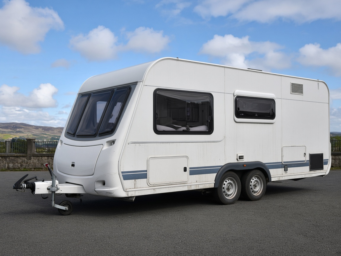 Touring caravan on a dealer forecourt