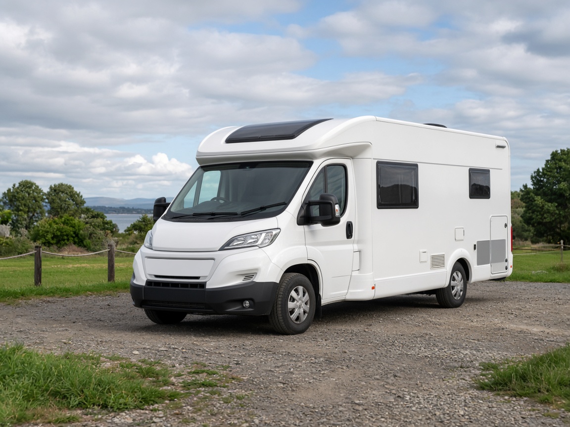White motorhome on a UK campsite